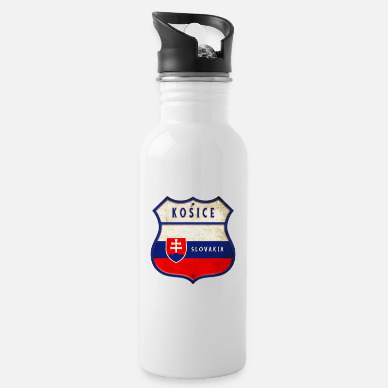 Košice Slowakei Wappen Flaggen Design - Trinkflasche mit integriertem Trinkhalm - Weiß