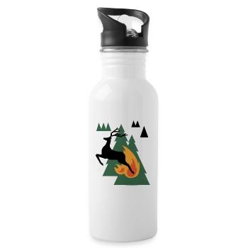 Bear by Campfire in Pines - Water bottle with straw - white - Right