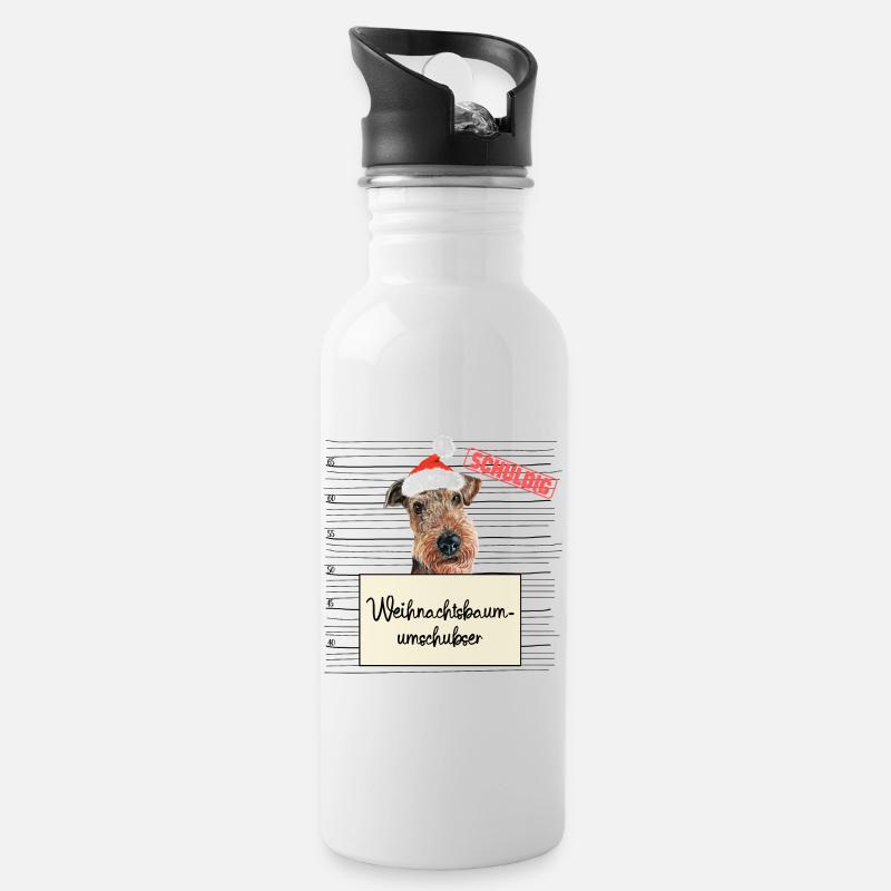 Weihnachtsbaum Umschubser Airedale Terrier - Trinkflasche mit integriertem Trinkhalm - Weiß
