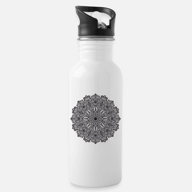 Mandala - Trinkflasche mit integriertem Trinkhalm - Weiß