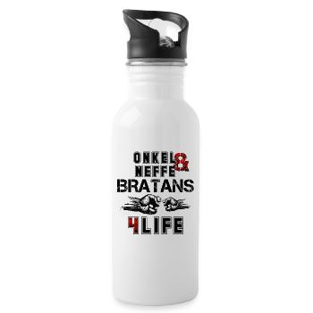 Onkel und Neffe Bratans fürs Leben Geschenk - Trinkflasche mit integriertem Trinkhalm - Weiß - Rechts