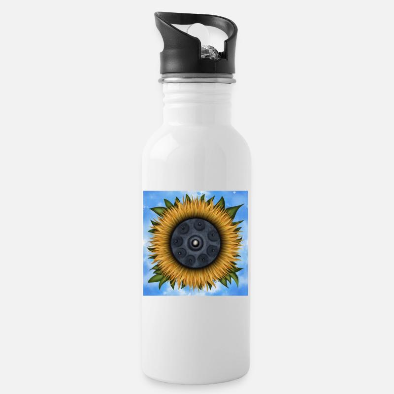 Handpan with sunflower - Water bottle with straw - white
