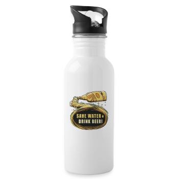 Save Water Drink Beer / Wasser sparen Bier trinken - Trinkflasche mit integriertem Trinkhalm - Weiß - Rechts