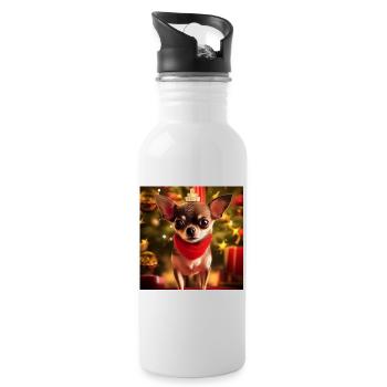 Chihuahua avec couronne de Noël et cadeaux - Gourde avec paille intégrée - blanc - Droite
