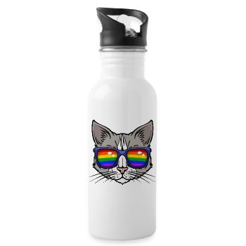 Cool Lgbt Cat Bisexuel Sexualité Arc-en-ciel - Gourde avec paille intégrée - blanc - Droite