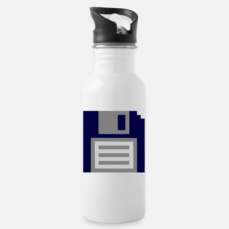 Diskette - Trinkflasche mit integriertem Trinkhalm - Weiß