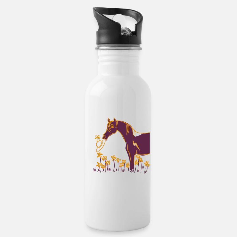 Cheval violet avec anneau fleuri - Gourde avec paille intégrée - blanc