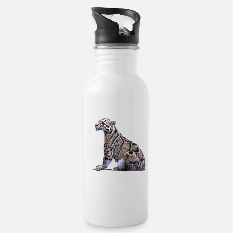Nebelparder - Trinkflasche mit integriertem Trinkhalm - Weiß