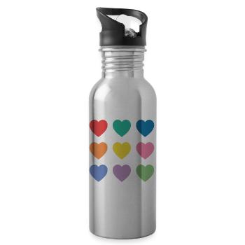 Mehrfarbige Herzen - Trinkflasche mit integriertem Trinkhalm - Lightsilver - Rechts