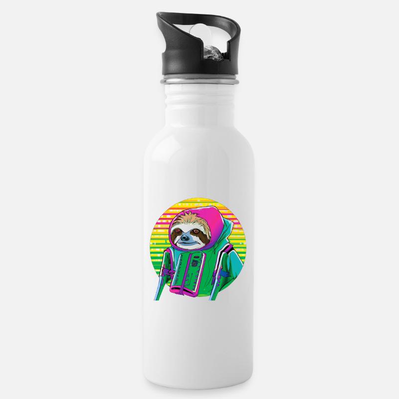 Cyber Punk Sloth - Ukiyo-e Stil. - Trinkflasche mit integriertem Trinkhalm - Weiß