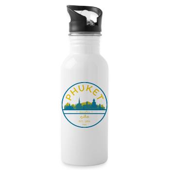 Phuket Stadt-Skyline Emblem - Trinkflasche mit integriertem Trinkhalm - Weiß - Rechts