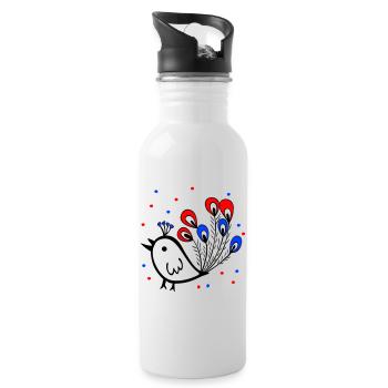 Karneval, Fasching, Spatz - Trinkflasche mit integriertem Trinkhalm - Weiß - Rechts