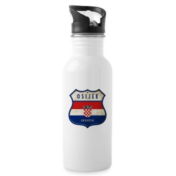 Osijek Kroatien Flaggen Wappen Design - Trinkflasche mit integriertem Trinkhalm - Weiß - Rechts