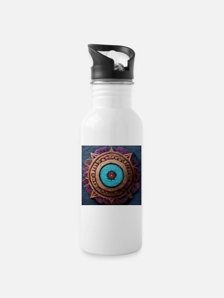 Boho Mandala Abstract - Trinkflasche mit integriertem Trinkhalm - Weiß
