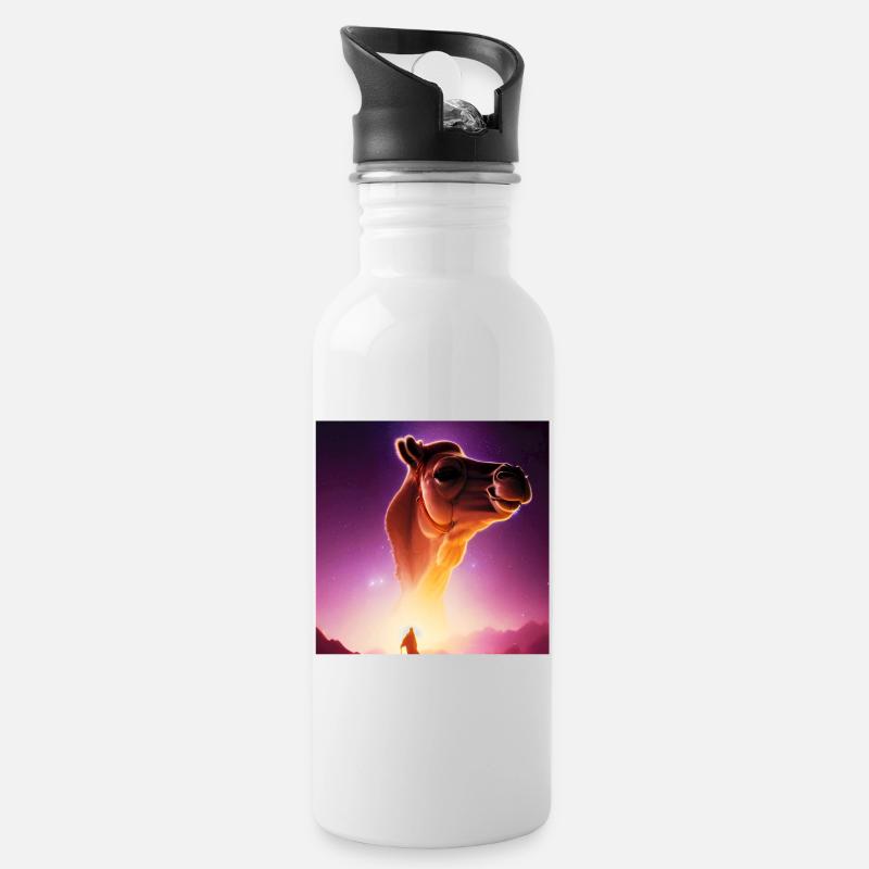 Dromedar Dschinn - Trinkflasche mit integriertem Trinkhalm - Weiß
