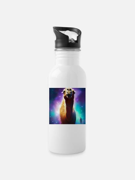Dromedar Kamel - Galaxie Weltraum - Trinkflasche mit integriertem Trinkhalm - Weiß