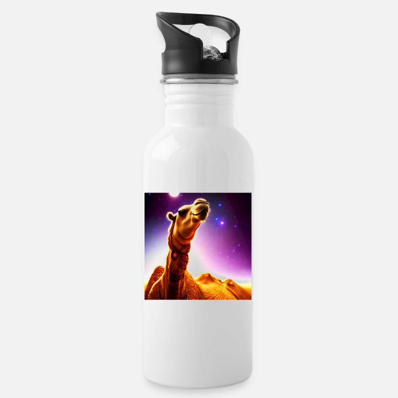 Dromedar Kamel - Wüstenschiff - Trinkflasche mit integriertem Trinkhalm - Weiß