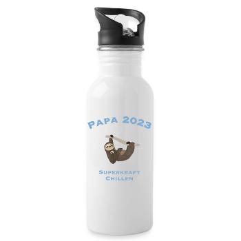 Papa 2023 mit Superkraft Chillen, Faultier - Trinkflasche mit integriertem Trinkhalm - Weiß - Rechts