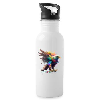 Regenbogen Adler ∞ Rainbow Eagle ∞ vauART - Trinkflasche mit integriertem Trinkhalm - Weiß - Rechts