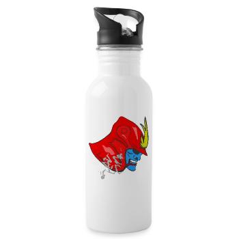 kanjimuster „Stärke“, samureihelm - Trinkflasche mit integriertem Trinkhalm - Weiß - Rechts