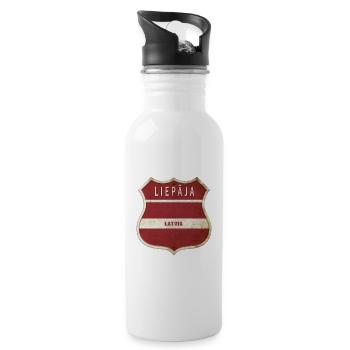 Liepāja Lettland Wappen Flaggen Design - Trinkflasche mit integriertem Trinkhalm - Weiß - Rechts