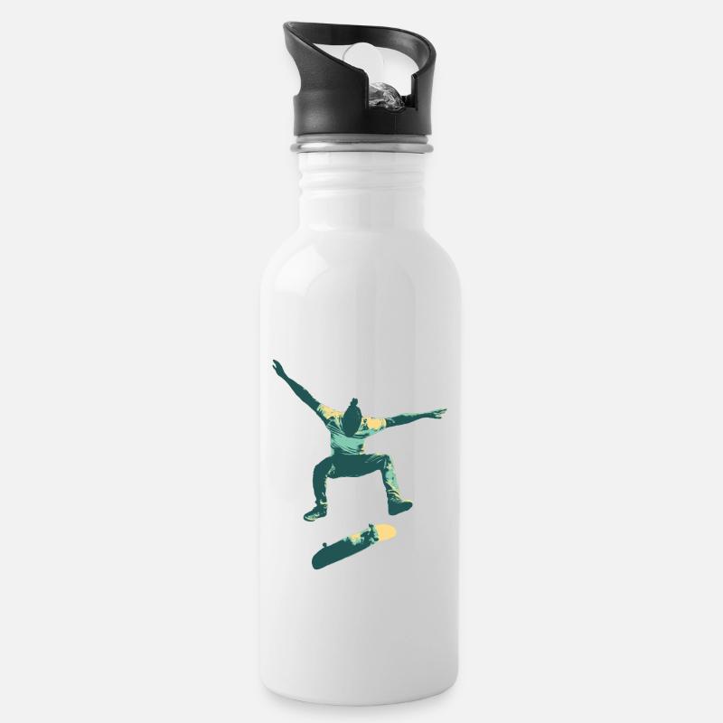 Skatboarder Springen - Trinkflasche mit integriertem Trinkhalm - Weiß