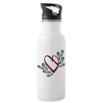 romantique symbole du cœur de la Saint-Valentin avec des feuilles - Gourde avec paille intégrée - blanc - Droite
