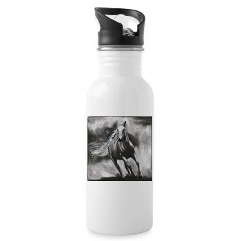 Pferd im Wind – kraftvolle Wildpferd Skizze - Trinkflasche mit integriertem Trinkhalm - Weiß - Rechts