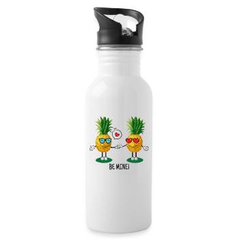 Pineapple Love Couple Be Mine Valentine's Day - Water bottle with straw - white - Right