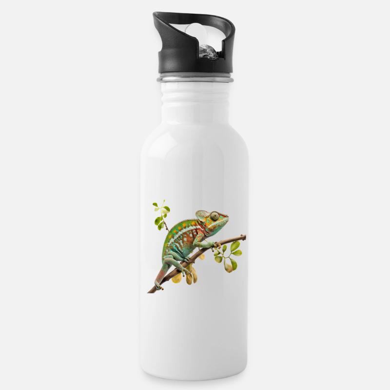 Der Chamäleon-Look - Trinkflasche mit integriertem Trinkhalm - Weiß
