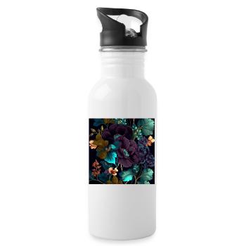 Floral Design 9 - Trinkflasche mit integriertem Trinkhalm - Weiß - Rechts