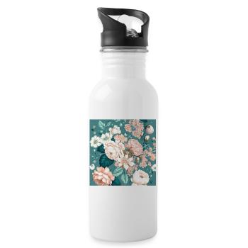 Floral Design 5 - Trinkflasche mit integriertem Trinkhalm - Weiß - Rechts