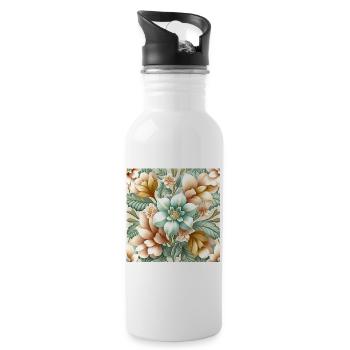 Vintage Floral Design - Trinkflasche mit integriertem Trinkhalm - Weiß - Rechts