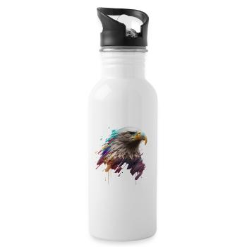 Adler in Farben: Ein künstlerisches Porträt - Trinkflasche mit integriertem Trinkhalm - Weiß - Rechts