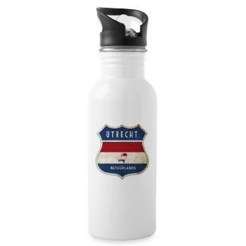 Utrecht Niederlande Wappen Design - Trinkflasche mit integriertem Trinkhalm - Weiß - Rechts