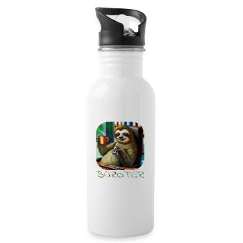 BÜROTIER - Faultier im Büro - Trinkflasche mit integriertem Trinkhalm - Weiß - Rechts