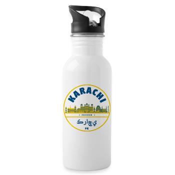 Karachi Skyline Emblem Pakistan - Trinkflasche mit integriertem Trinkhalm - Weiß - Rechts