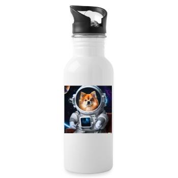 Pomeranian im Raumanzug - Hund im Weltall - Trinkflasche mit integriertem Trinkhalm - Weiß - Rechts
