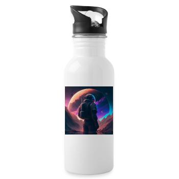 Galactic Explorer on Neon Horizon - Water bottle with straw - white - Right