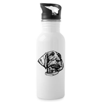 Dachshund portrait sw - Water bottle with straw - white - Right