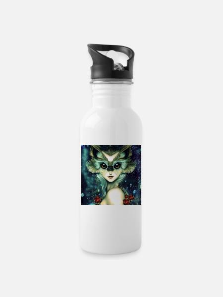Das weise und wunderbare Eulenmädchen - Trinkflasche mit integriertem Trinkhalm - Weiß