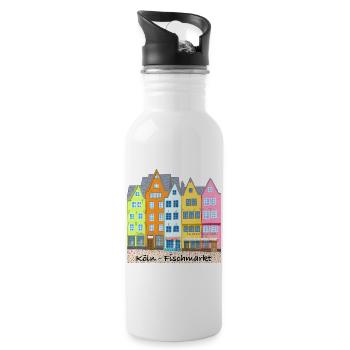 Cologne, Fish Market, Stapelhäuschen, Germany - Water bottle with straw - white - Right