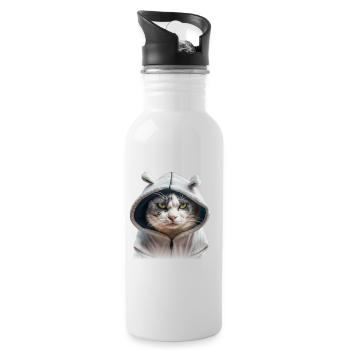 grim cat with hoodie - Water bottle with straw - white - Right
