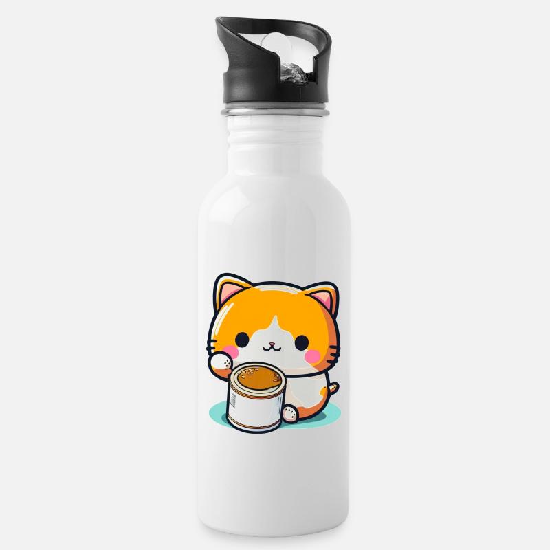 Autocollant mignon chaton chat chat mignon - Gourde avec paille intégrée - blanc