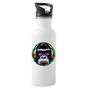 Gorilla with headphones and sunglasses - Water bottle with straw - white - Right