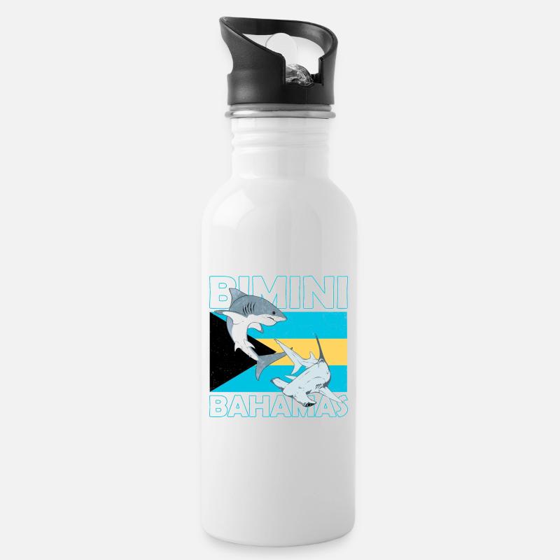 Bimini Bahamas Flagge - Trinkflasche mit integriertem Trinkhalm - Weiß