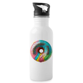 Bunte Donut Vibes - Trinkflasche mit integriertem Trinkhalm - Weiß - Rechts
