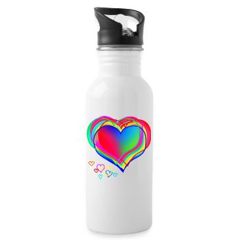 Heart Design Colorful Abstract Valentine's Day - Water bottle with straw - white - Right