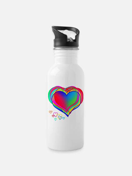 Heart Design Colorful Abstract Valentine's Day - Water bottle with straw - white