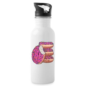 Donut Stapel pink lecker naschen - Trinkflasche mit integriertem Trinkhalm - Weiß - Rechts